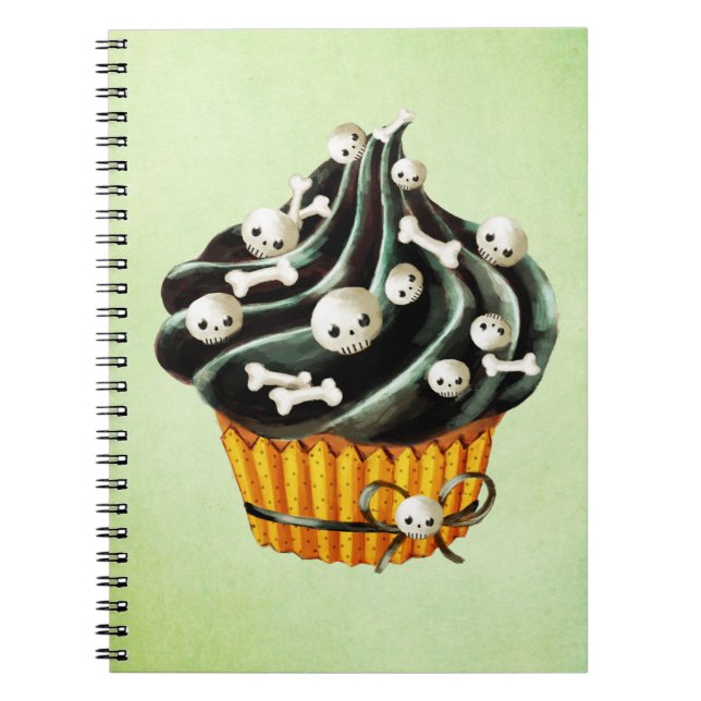 Svart Halloween muffin med mycket liten döskallar Anteckningsbok (Framsidan)