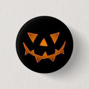 Svart Halloween Pumpkin Ansikte med blommande Ögo Knapp
