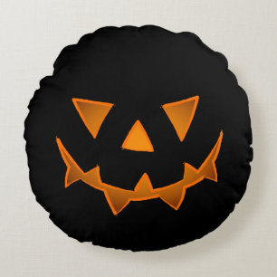 Svart Halloween Pumpkin Ansikte med blommande Ögo Rund Kudde