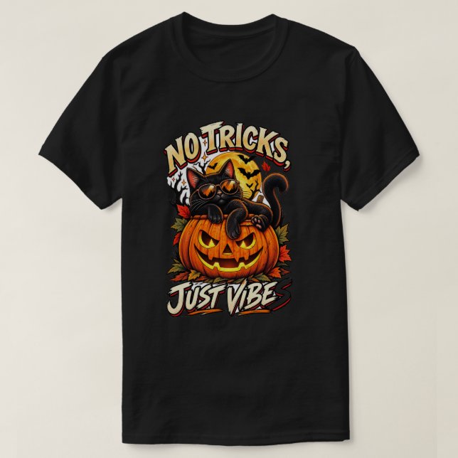 Svart Halloween T-Shirt för Katter – Inga Bus, Bar (Design framsida)
