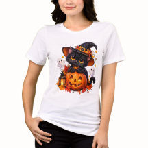Svart Halloween-tröja med katt och pumpa