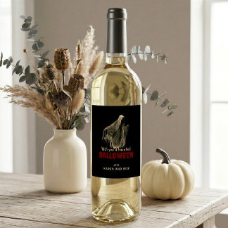 Svart Halloween-vinetikett med personlig text Vinflaska Etikett