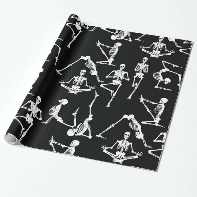 Svart halloween yoga skelettet presentpapper (Utrullad)
