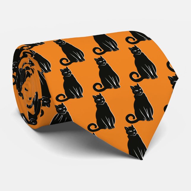 Svart Halloweenmönster med orange katt slips (Rullad)