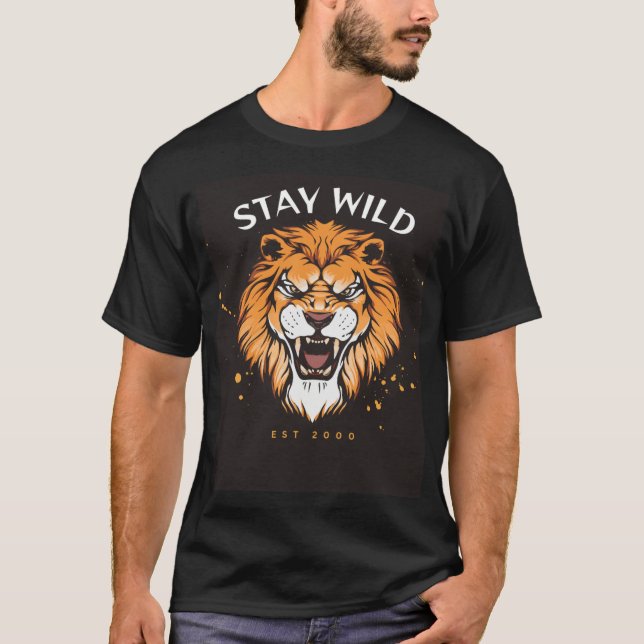Svart halvärmad T-shirt med lejon design  (Framsida)