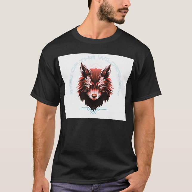Svart halvärmad T-shirt med vargdesign  (Framsida)
