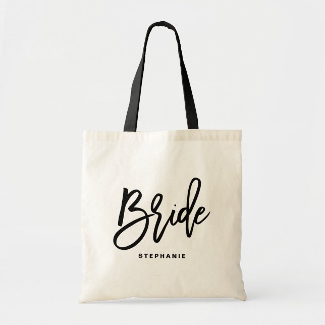 Svart hand Lettering Bride Anpassningsbar Tote Bag Tygkasse (Framsidan)