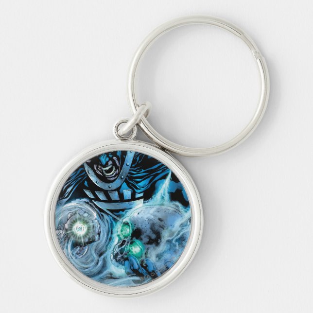 Svart hand med skullpanel rund silverfärgad nyckelring (Framsidan)