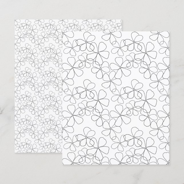 Svart handdragen linje Blomvita skrapbok Papper (Fram/baksida)