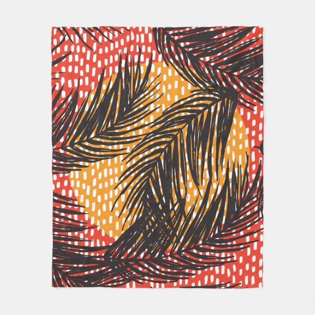 Svart handflatan-löv, sömlösa linjer fleecefilt (Framsidan)