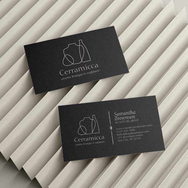 Svart handgjord Porcelain Sculpture Vas Ceramic Visitkort (Black Handmade Porcelain Sculpture Vase Ceramic Business Card)