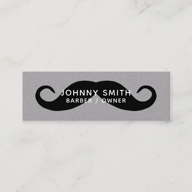 Svart Handlebar Mustasch Barberare Mini Visitkort (Framsida)