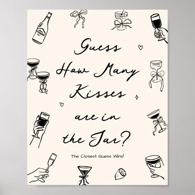 Svart Handritad Bröllopsfest Förmoda Hur Många Poster (Framsidan)