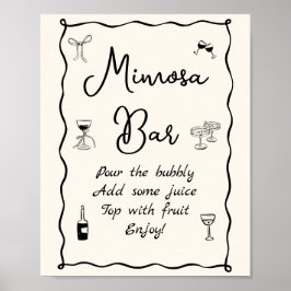 Svart Handritad Bröllopsfest Mimosa Bar Poster