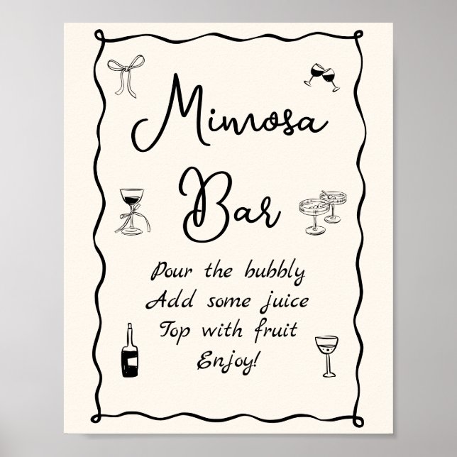 Svart Handritad Bröllopsfest Mimosa Bar Poster (Framsidan)