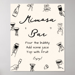 Svart Handritad Italiensk Bröllopsdusch Mimosa Bar Poster