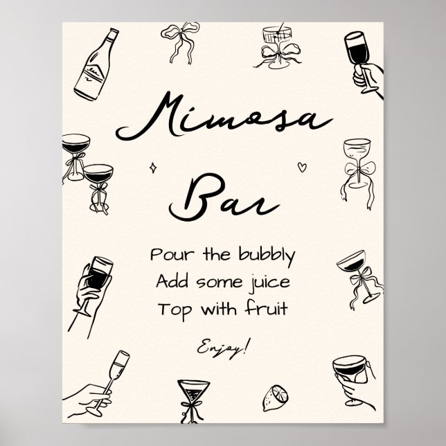 Svart Handritad Italiensk Bröllopsdusch Mimosa Bar Poster (Framsidan)