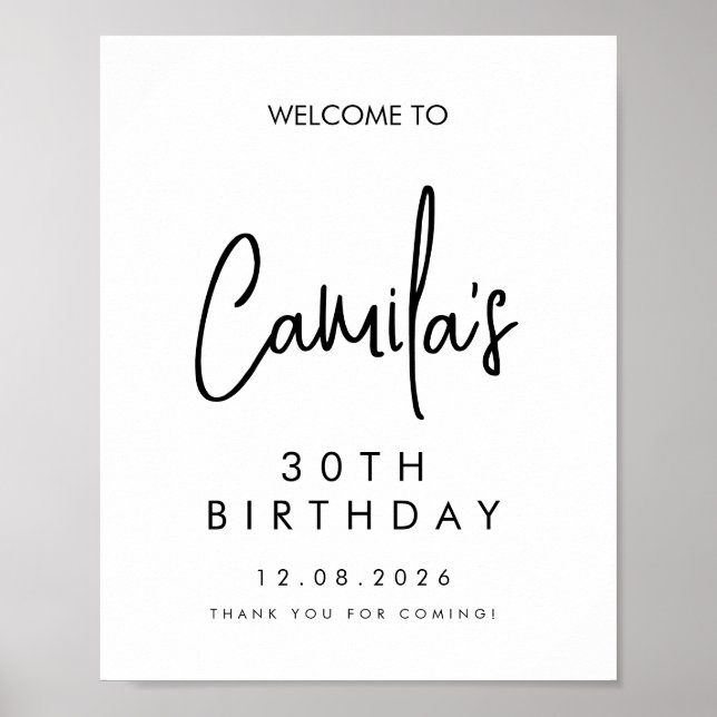 Svart handskriven skrift 30-års välkommen poster (Framsidan)