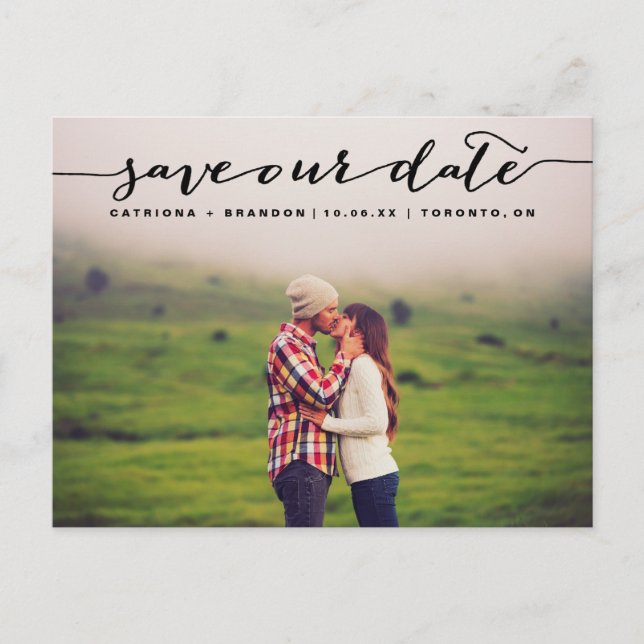 Svart handskriven skriptfoto Spara vår dejt Meddelande Vykort (Framsida)