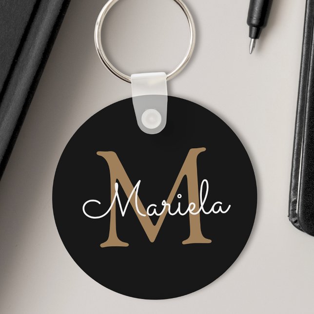 Svart handskriven Söt för eget namn, monogram Nyckelring (Skapare uppladdad)