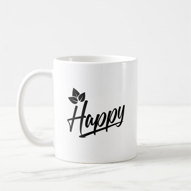 Svart "Happy" Enkel Text Kaffemugg (Vänster)