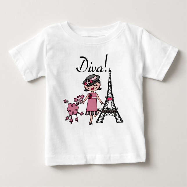 Svart Hår Diva Tjej Baby Tutu Bodysuit Tee (Framsida)
