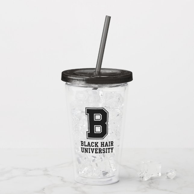 Svart Hår Högskole Brev Anpassad Akryl Take Away Mugg (Baksida Ice)