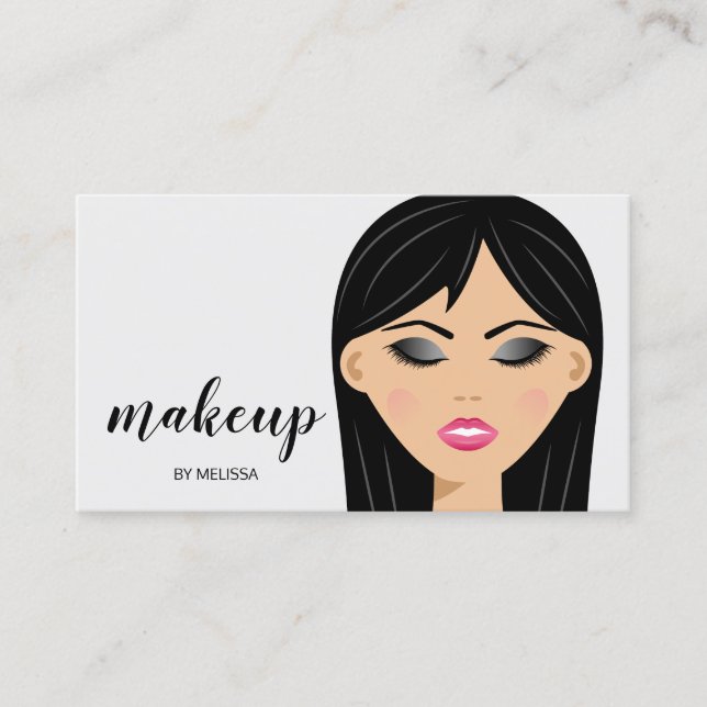 Svart Hår Makeup Tjej Närbild Makeup Artist Visitkort (Framsida)