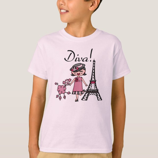 Svart hårDiva Tee Shirt (Framsida)