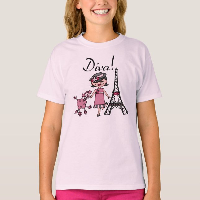 Svart hårDiva Tee Shirt (Framsida)