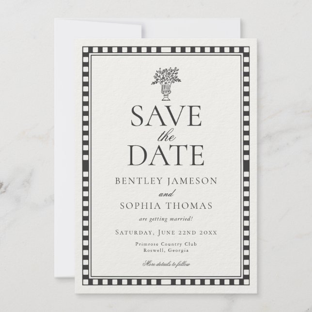 Svart Harlekinrutig Save the Date Inbjudningar (Framsida)