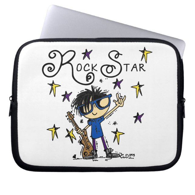 Svart hårpojkerockstjärna laptop sleeve (Framsidan)