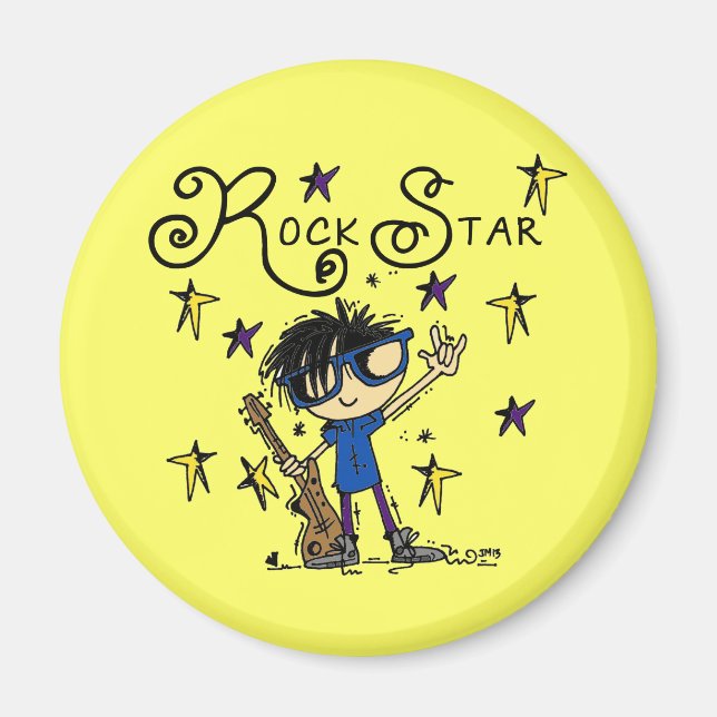 Svart hårpojkerockstjärna magnet (Framsidan)