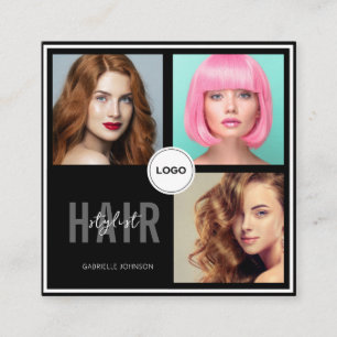 Svart hårstylist foto collage QR-kod & recension Fyrkantigt Visitkort