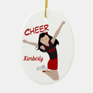 Svart hårsvart med Cheerleader & Red Julgransprydnad Keramik