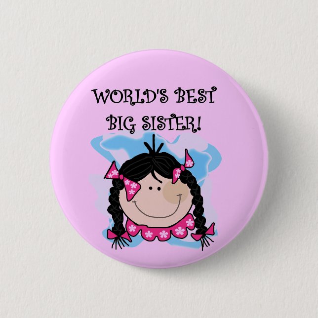 Svart hårvärlds bäst Tshirts för storasyster Knapp (Framsida)