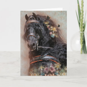 Svart häst Friesian - Vykort