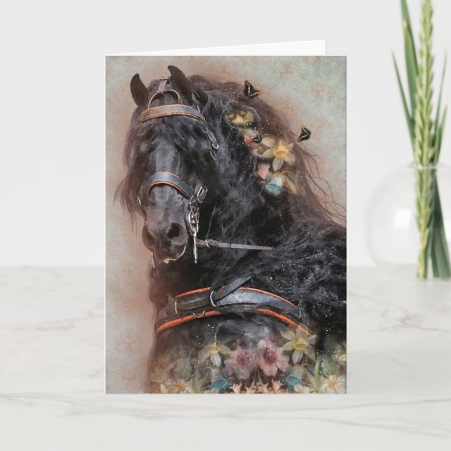 Svart häst Friesian - Vykort (Framsida)