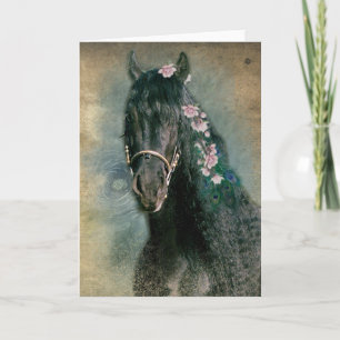 Svart häst Friesian - Vykort
