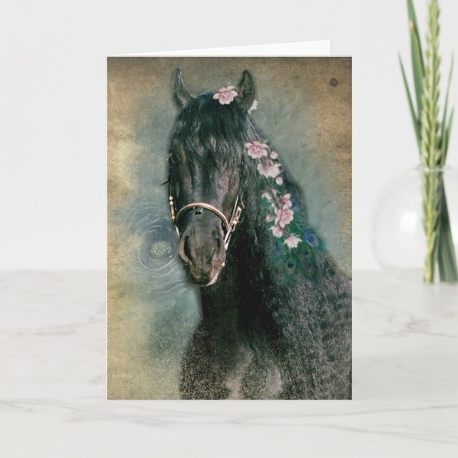 Svart häst Friesian - Vykort (Framsida)