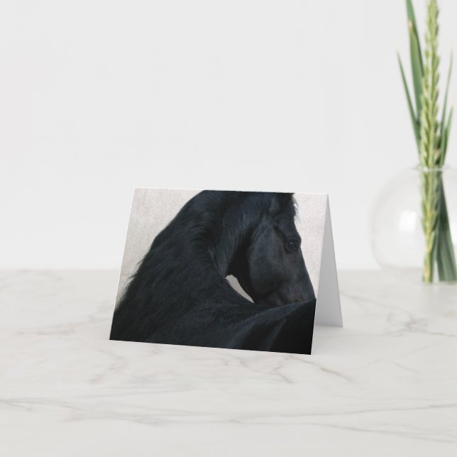 Svart häst - friesianen noterar kortet kort (Framsida)