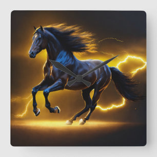 Svart häst fyrkantig klocka