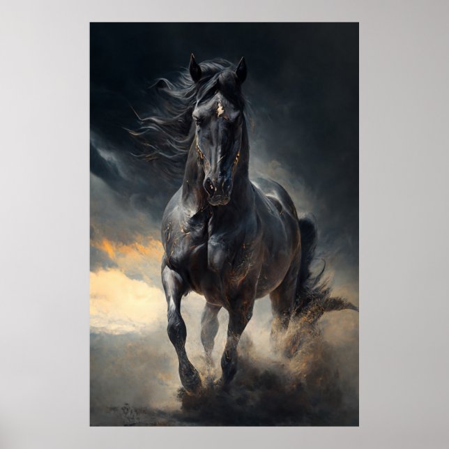 Svart häst i stormmålningen poster (Framsidan)