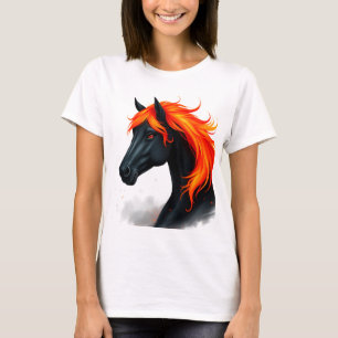 Svart häst med eldröd man t shirt