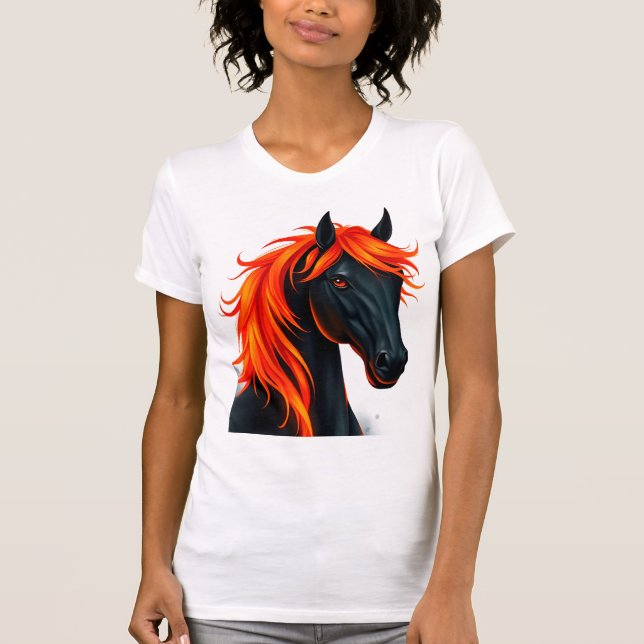 Svart häst med eldröd man t shirt (Framsida)