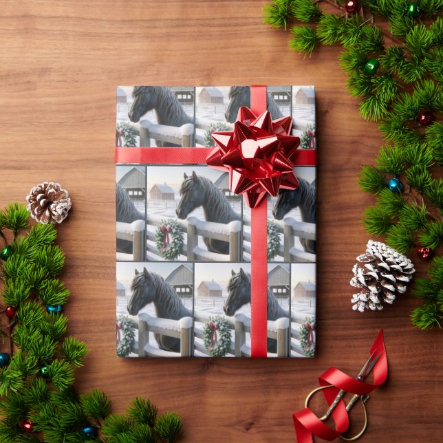 Svart häst med julandedräkt presentpapper (Julgåva)