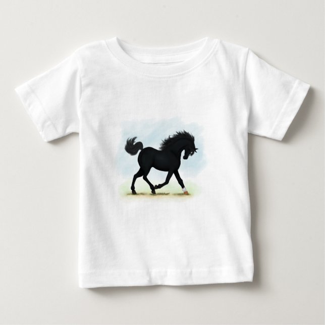 Svart häst med stjärna & strumpa (Black Beauty) T Shirt (Framsida)