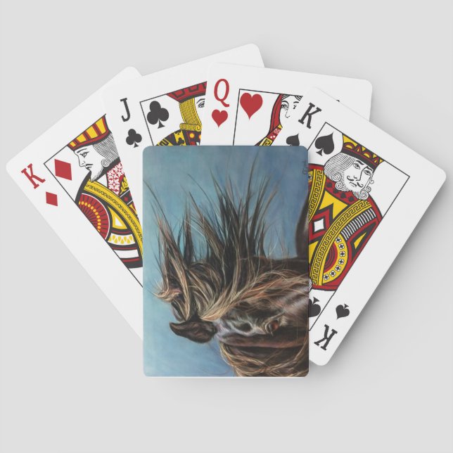 Svart häst med vindblåst mane casinokort (Baksidan)