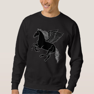 Svart häst med Vingar Pegasus Lång Ärmad Tröja