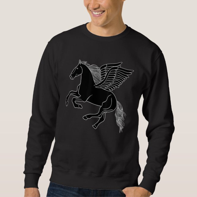 Svart häst med Vingar Pegasus Lång Ärmad Tröja (Framsida)